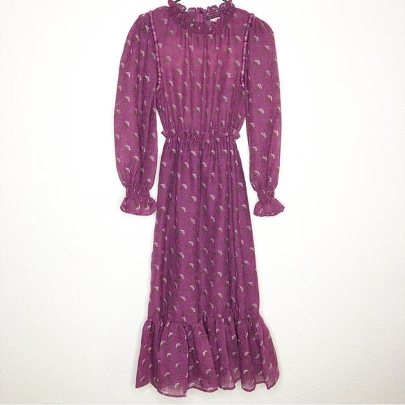 Sea New York purple floral wool blend ruffle trim midi dress size 4 - Picture 3 of 16